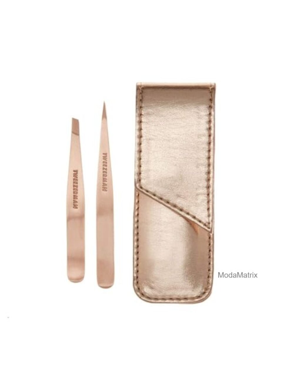 Petite Slant and Point Tweezer Set Stainless Steel Travel Case Brow Shaping
